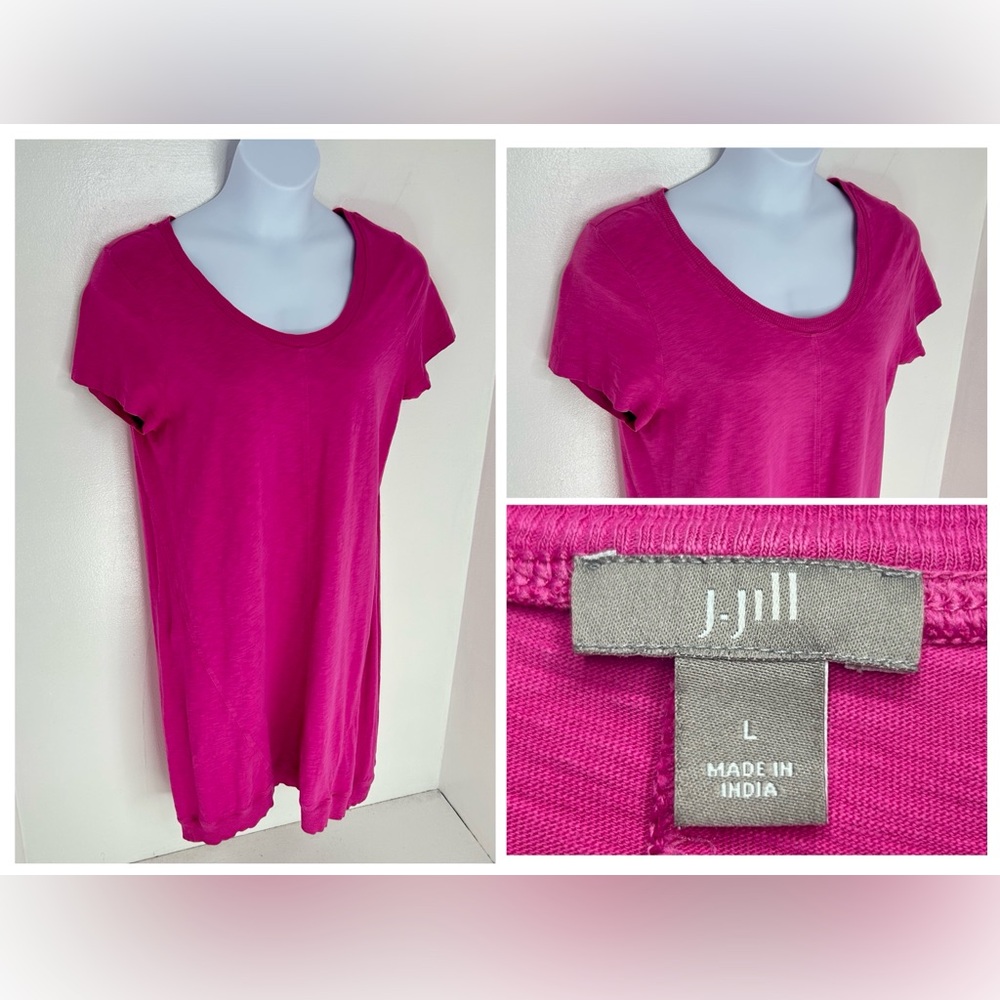 J Jill Slub Knit T-Shirt Dress Size Large‎ Pink Short Sleeve Casual 100% Cotton